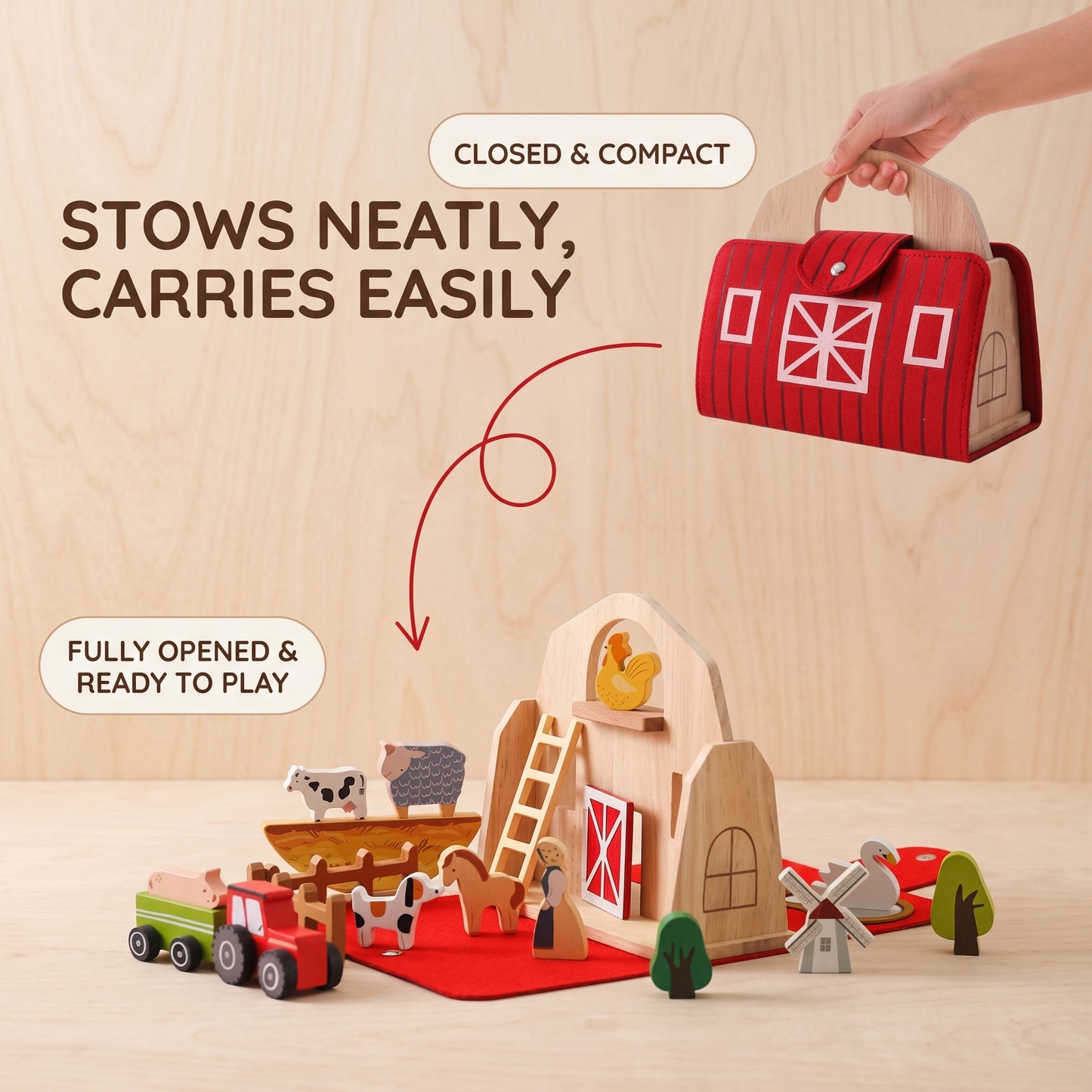 Wooden Travel Farm Play Set