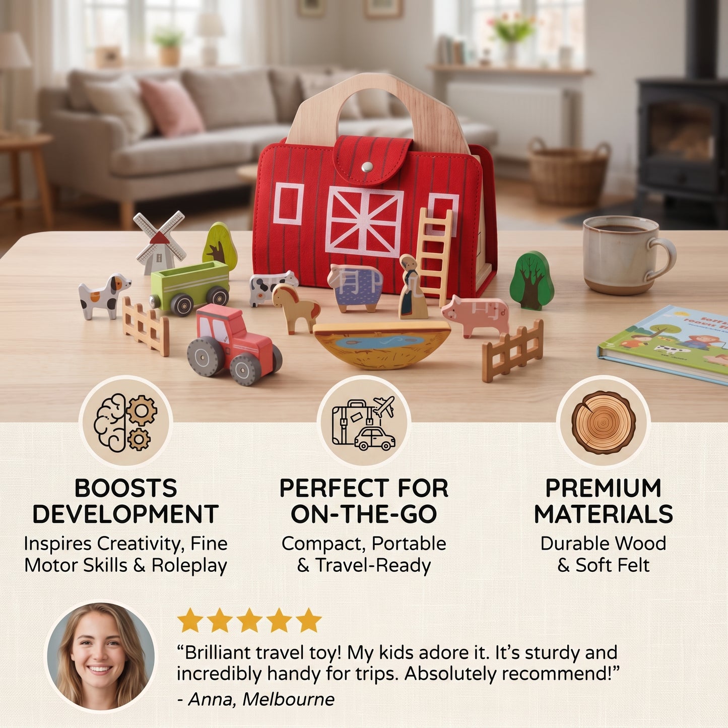 Wooden Travel Farm Play Set