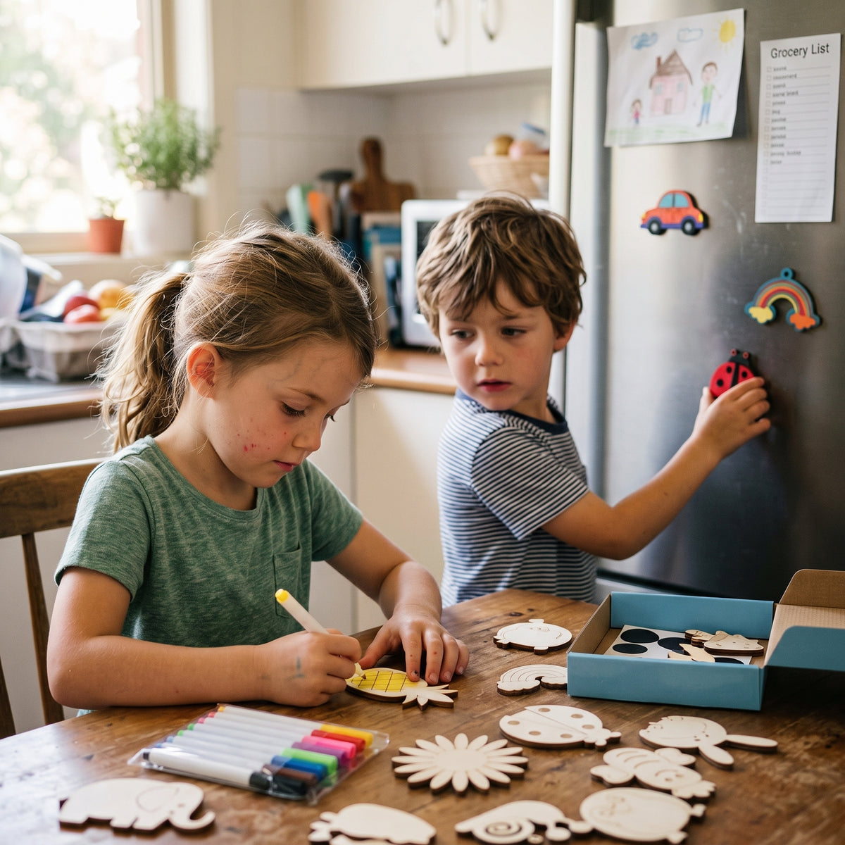 36-Piece DIY Wooden Magnet Painting Kit for Kids