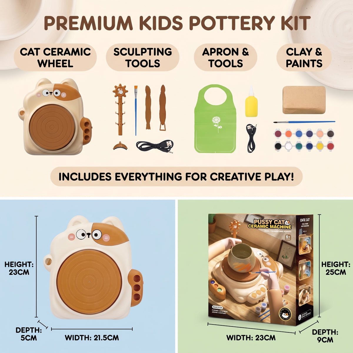 Kids Air Dry Clay Pottery Wheel Kit