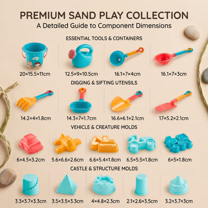 18 Piece Kids Beach Toy Set with Bucket & Sand Tools