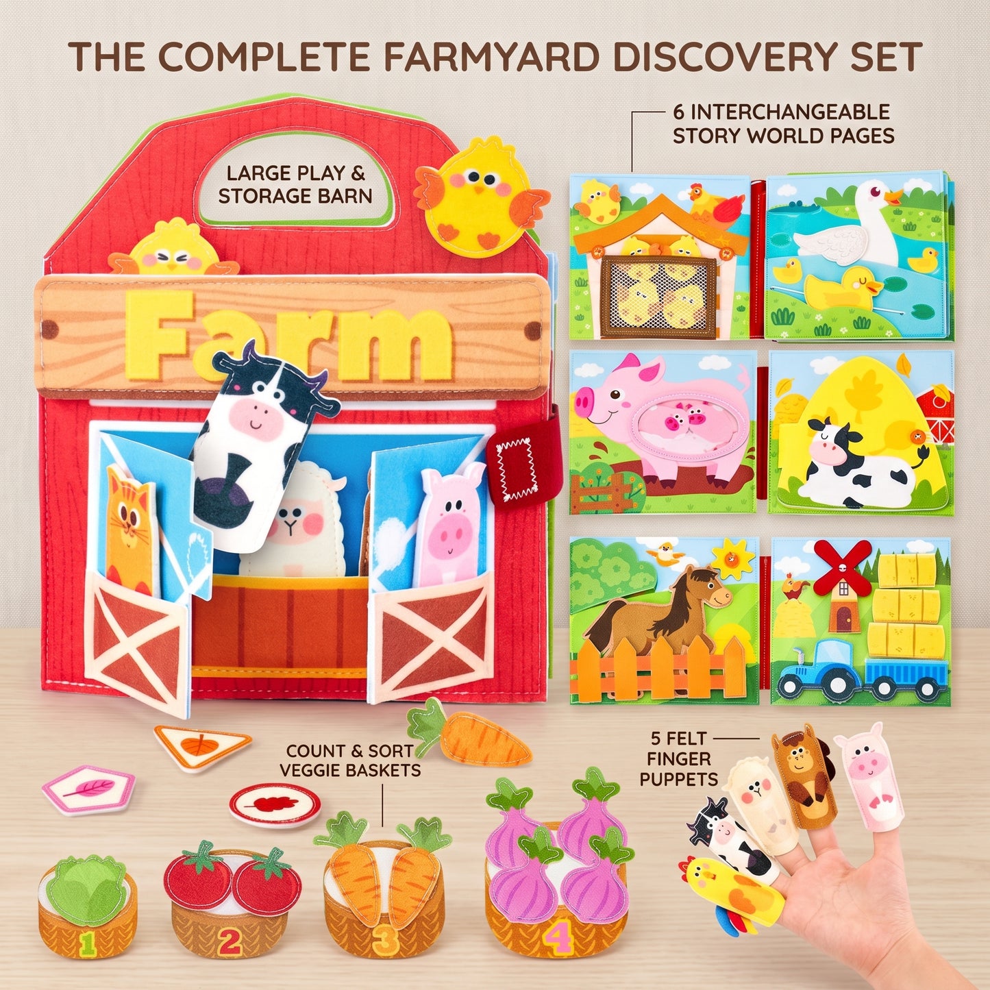 Montessori Farm Busy Book with Finger Puppets