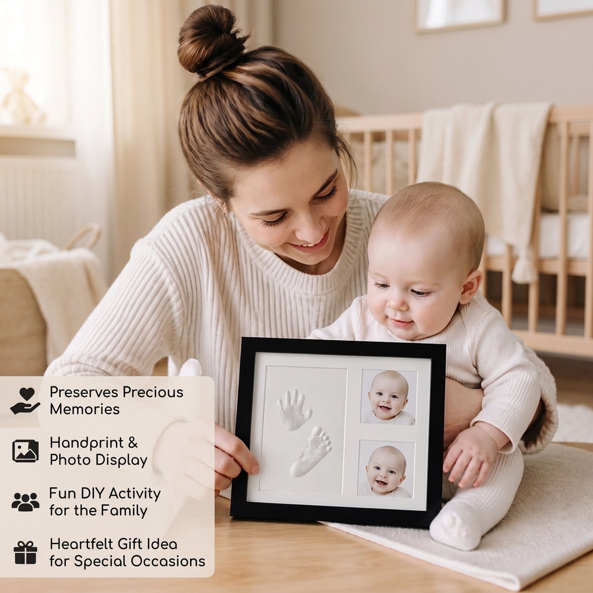 Baby Handprint & Footprint Keepsake Frame with Photo Display