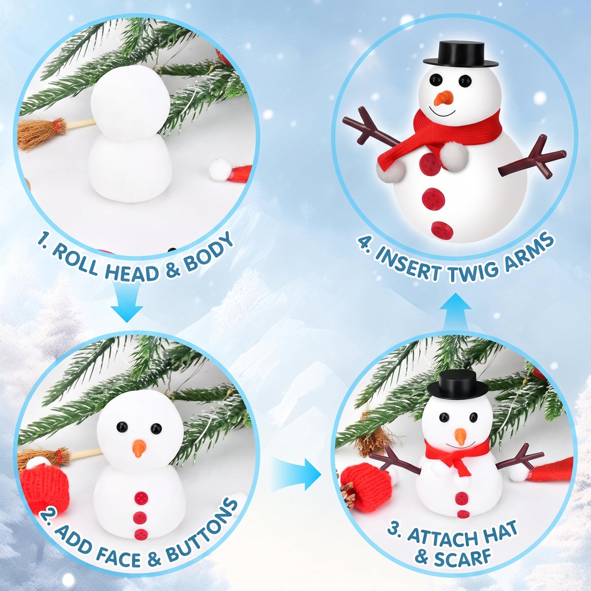 9 Pack DIY Snowman Clay Kit for Kids – Christmas Craft Set