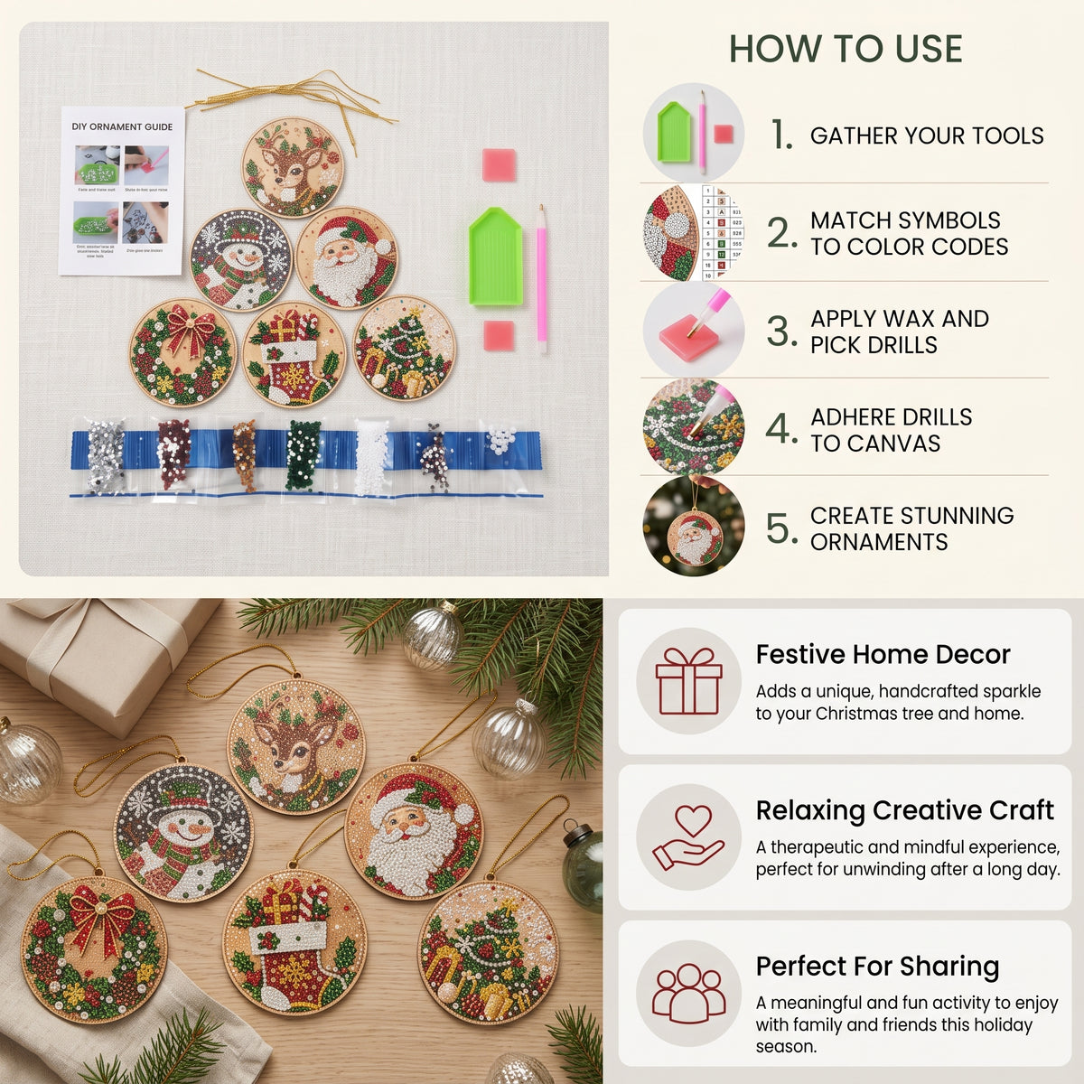 DIY Christmas Diamond Painting Ornament Kit for Kids