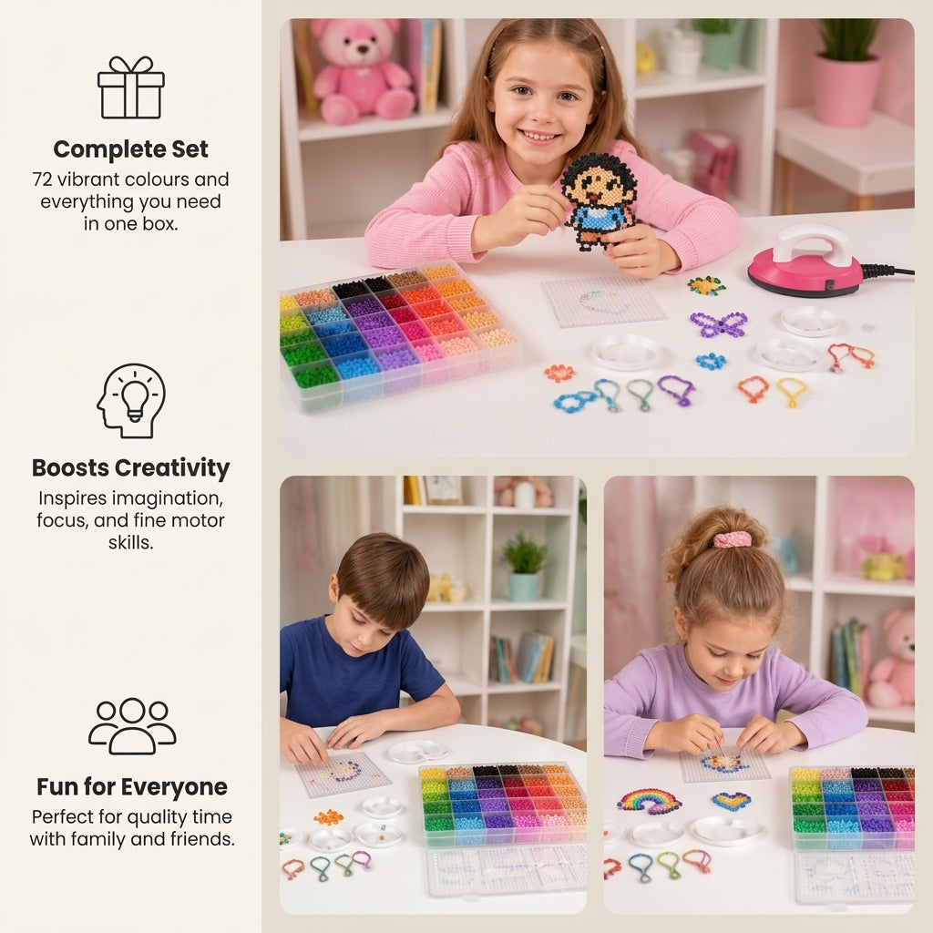DIY Fuse Beads Craft Kit for Kids – Iron-On Bead Art Set with Mini Iron & Accessories
