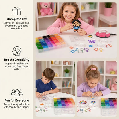 DIY Fuse Beads Craft Kit for Kids – Iron-On Bead Art Set with Mini Iron & Accessories