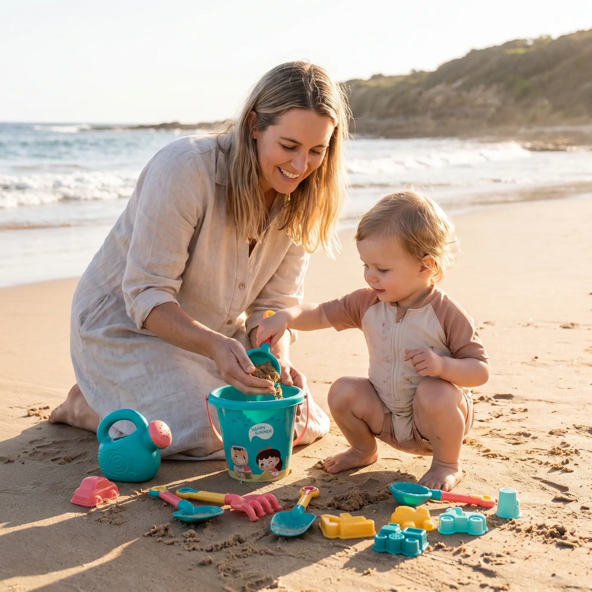 18 Piece Kids Beach Toy Set with Bucket & Sand Tools