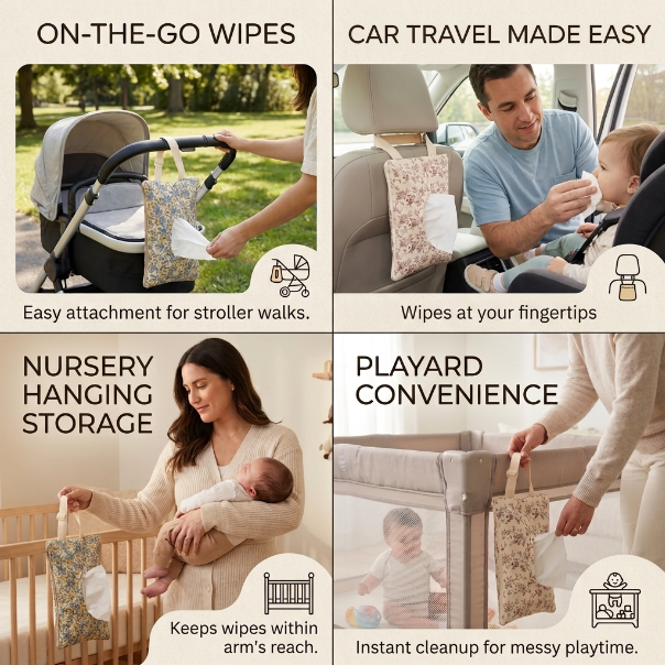 Hanging Baby Wipes Holder for Pram, Cot & Car