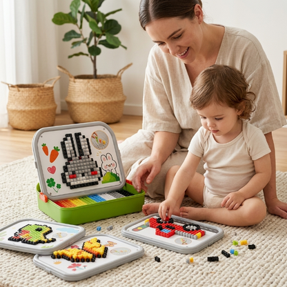 Kids DIY Mosaic Pegboard Puzzle Set with Storage Case
