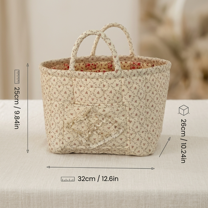 Floral Cotton Storage Basket with Handles