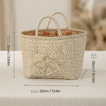 Floral Cotton Storage Basket with Handles