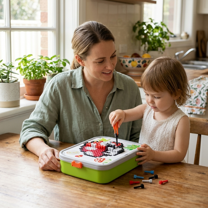 Kids DIY Mosaic Pegboard Puzzle Set with Storage Case