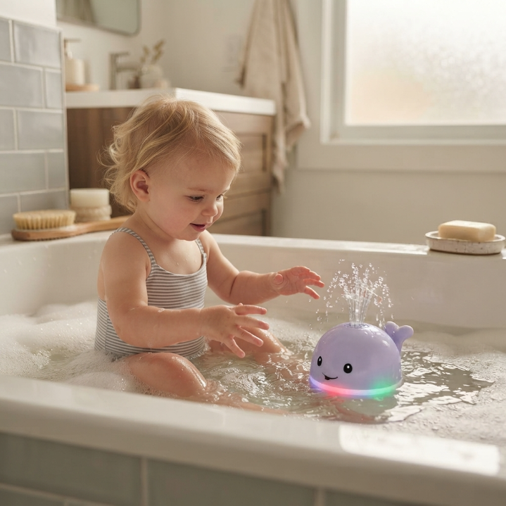Light-Up Whale Bath Toy with Automatic Water Spray for Babies