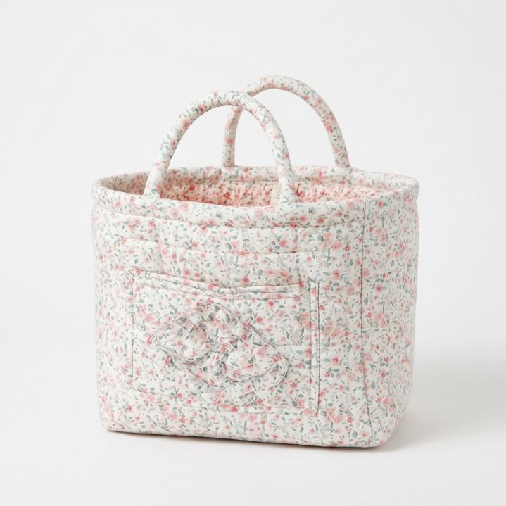 Floral Cotton Storage Basket with Handles
