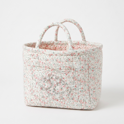 Floral Cotton Storage Basket with Handles