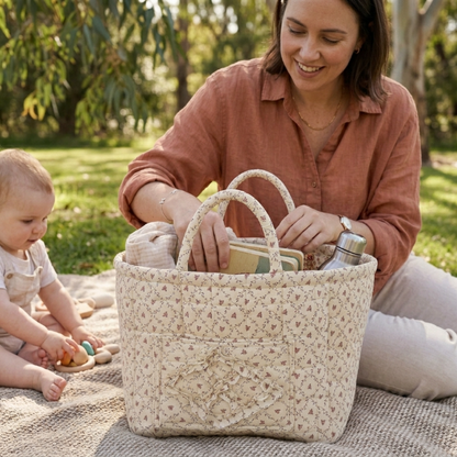 Floral Cotton Storage Basket with Handles
