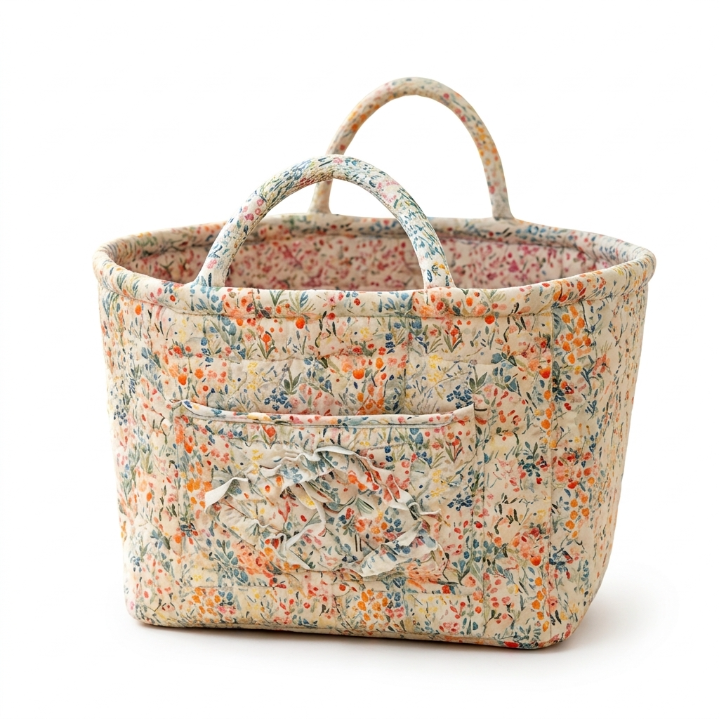 Floral Cotton Storage Basket with Handles