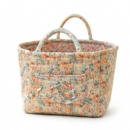 Floral Cotton Storage Basket with Handles