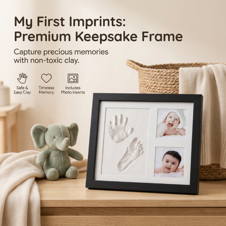 Baby Handprint & Footprint Keepsake Frame with Photo Display