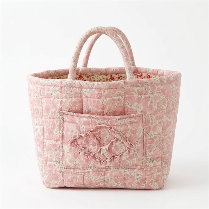 Floral Cotton Storage Basket with Handles