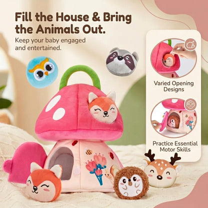 Plush Mushroom House Toy with Jungle Animals