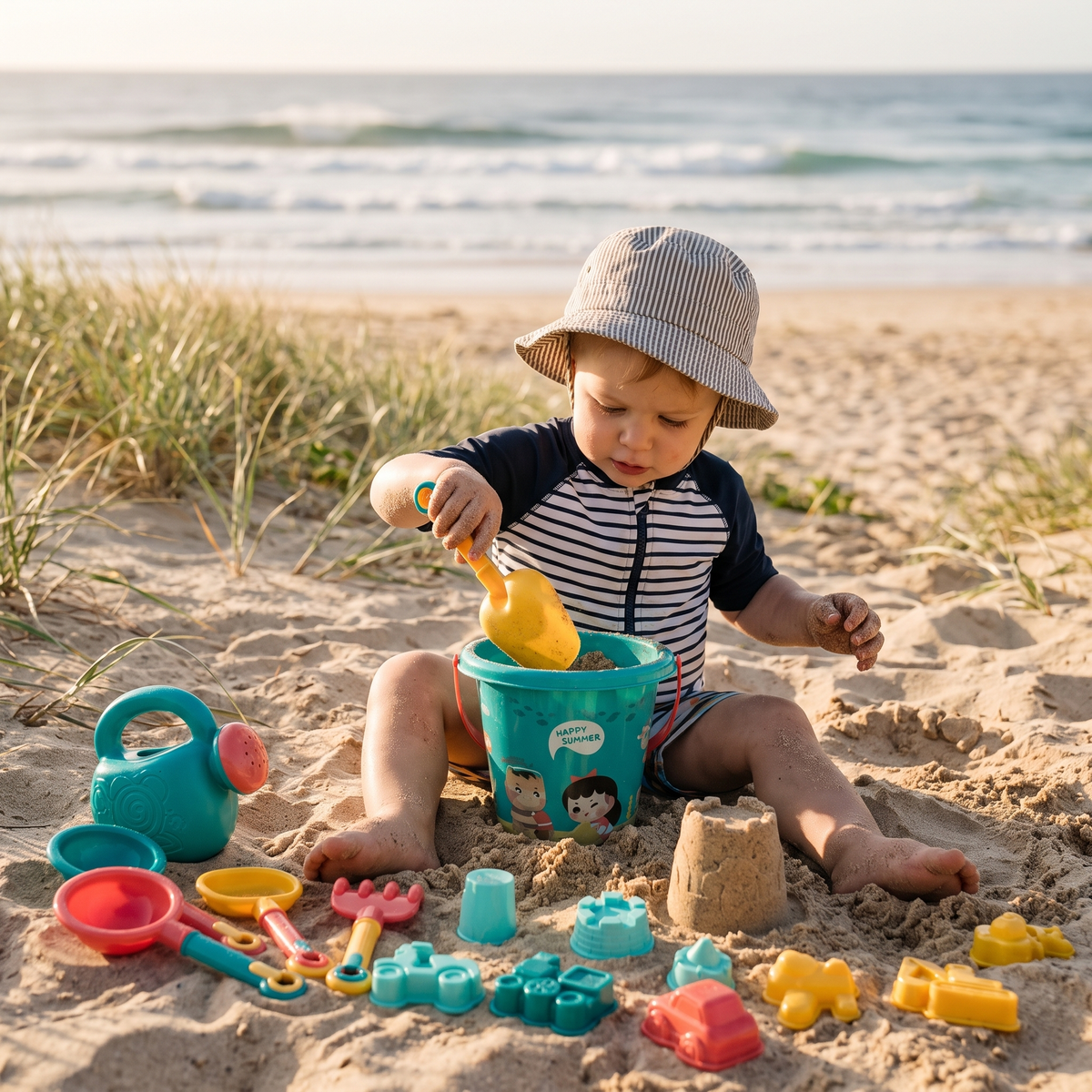 18 Piece Kids Beach Toy Set with Bucket & Sand Tools