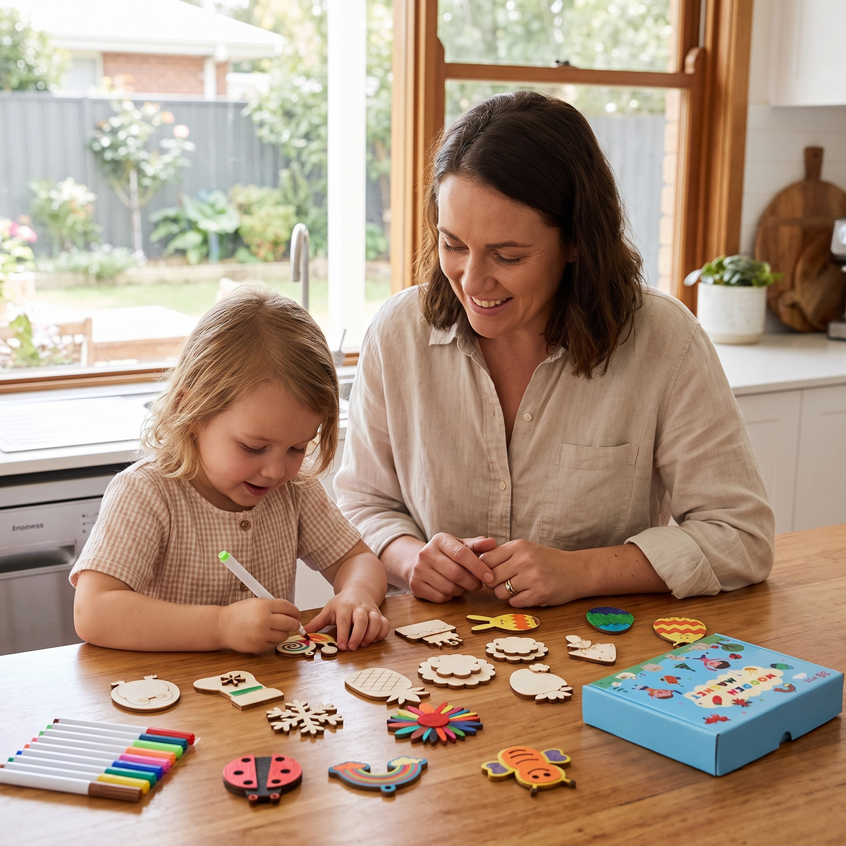 36-Piece DIY Wooden Magnet Painting Kit for Kids