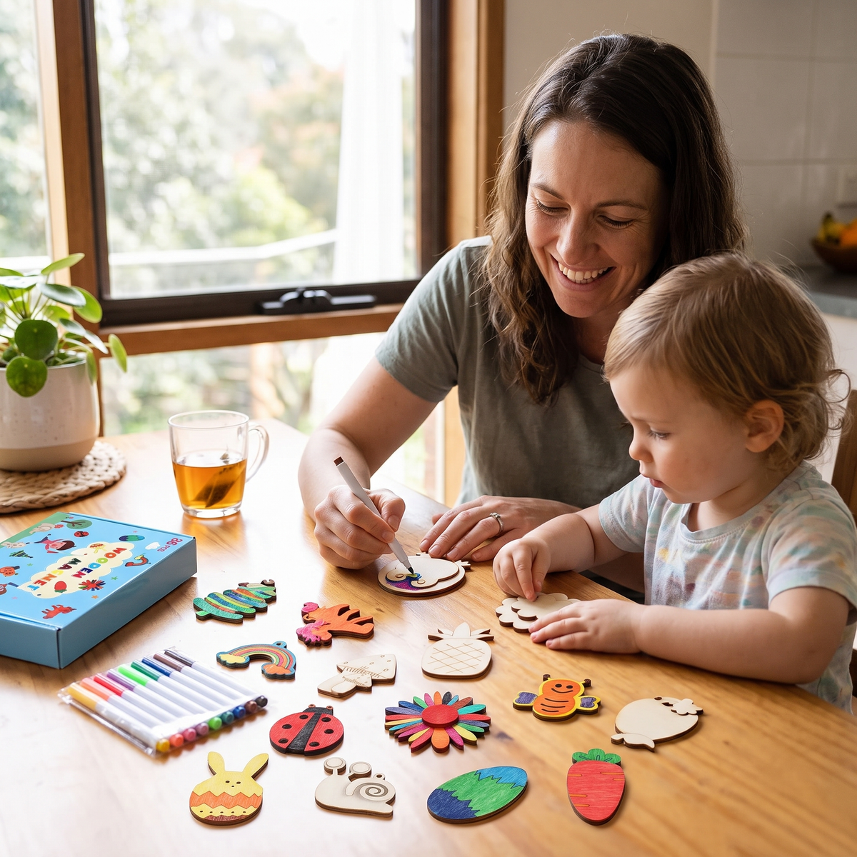 36-Piece DIY Wooden Magnet Painting Kit for Kids