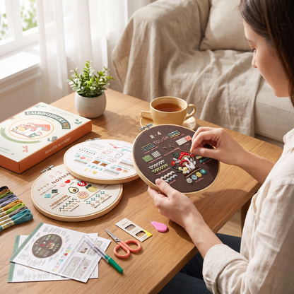 Beginner Embroidery Kit with 4 Stitch Practice Stages