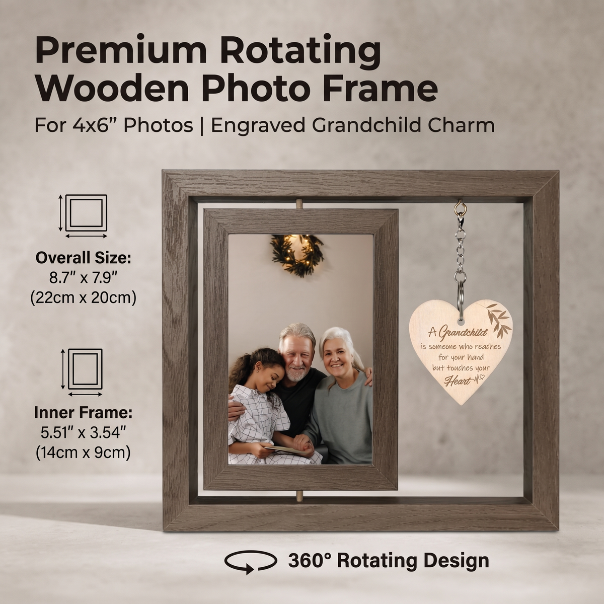 Grandparents Rotating Wooden Photo Frame