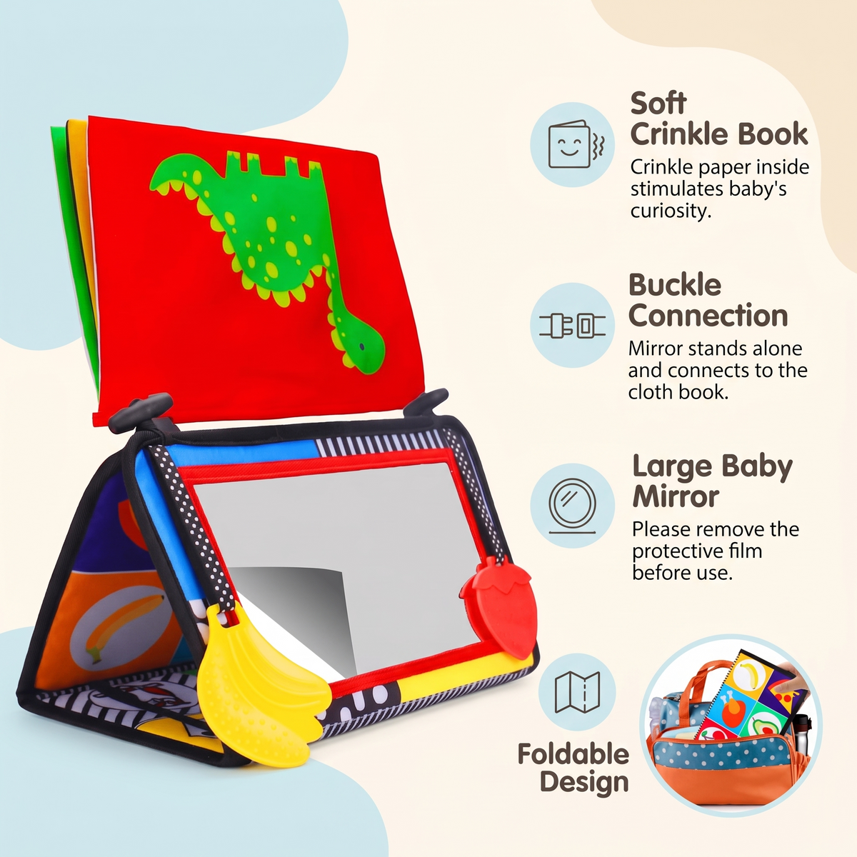 Baby Tummy Time Mirror & High Contrast Sensory Activity Book