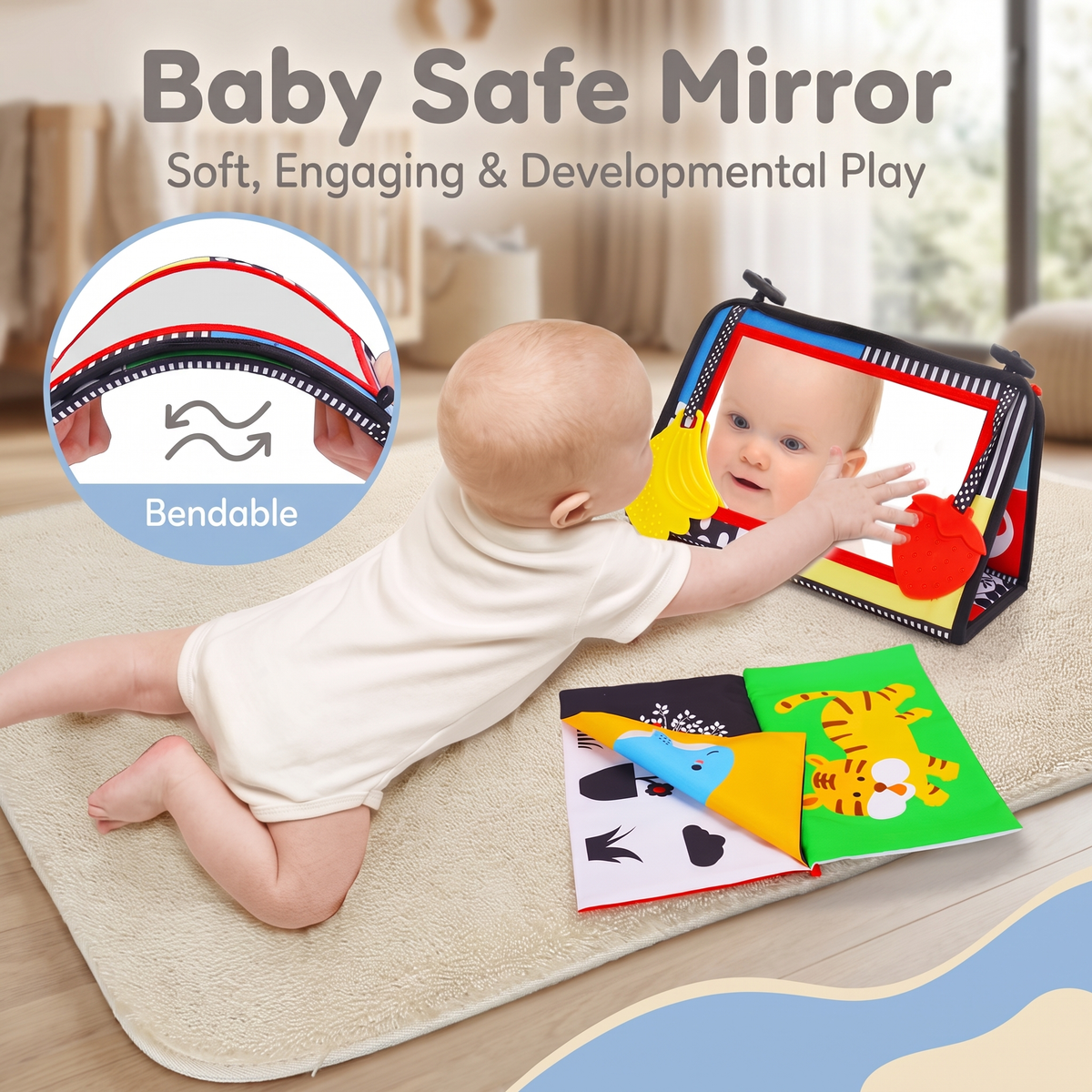 Baby Tummy Time Mirror & High Contrast Sensory Activity Book