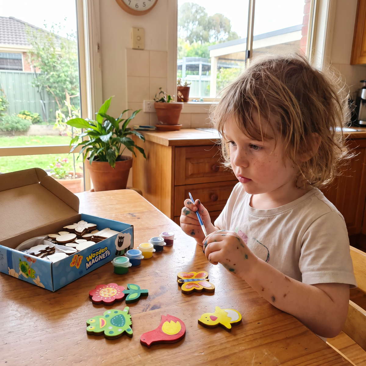 12-Piece DIY Wooden Magnet Painting Kit for Kids