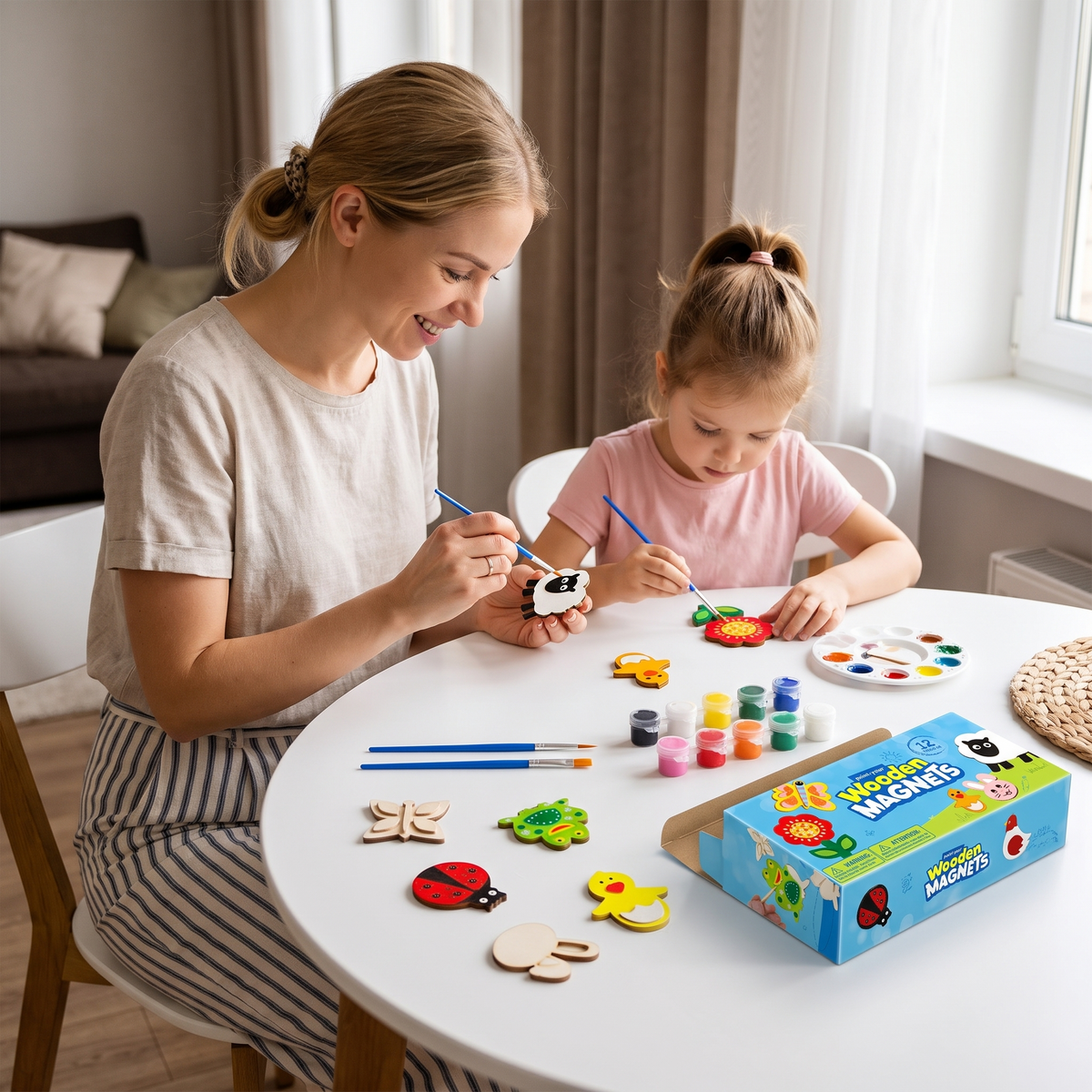 12-Piece DIY Wooden Magnet Painting Kit for Kids