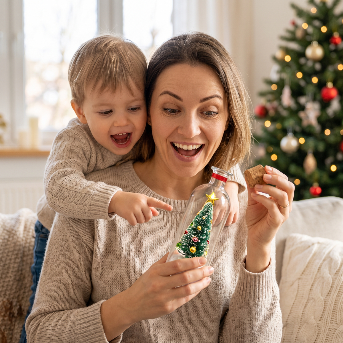 Recordable Christmas Message Glas Bottle with Mini Tree