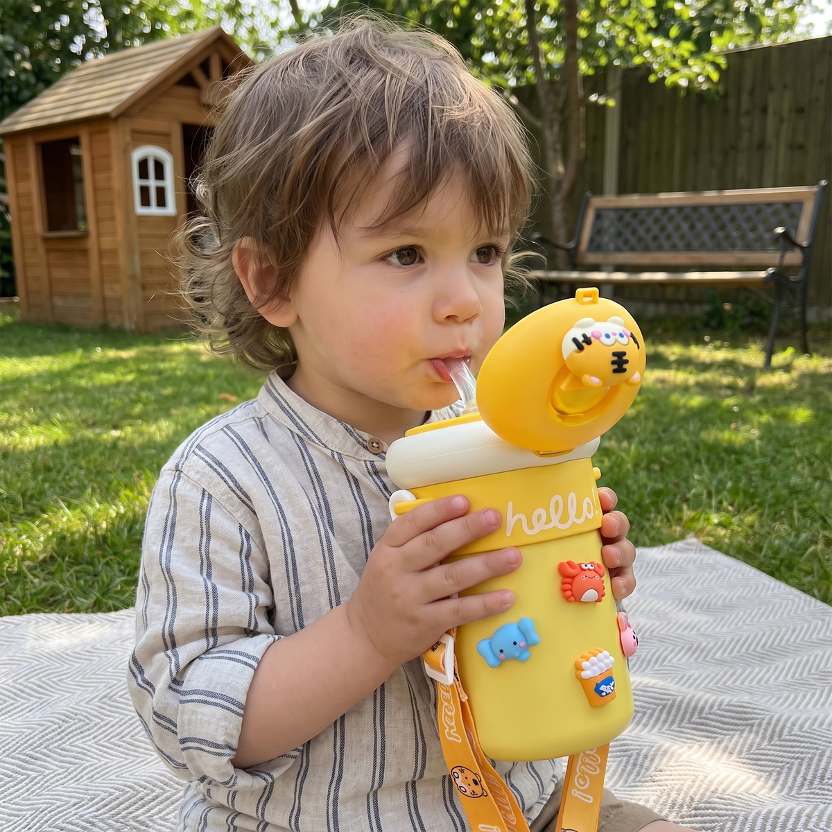 500ml Kids Insulated Glass Bottle with Carry Strap