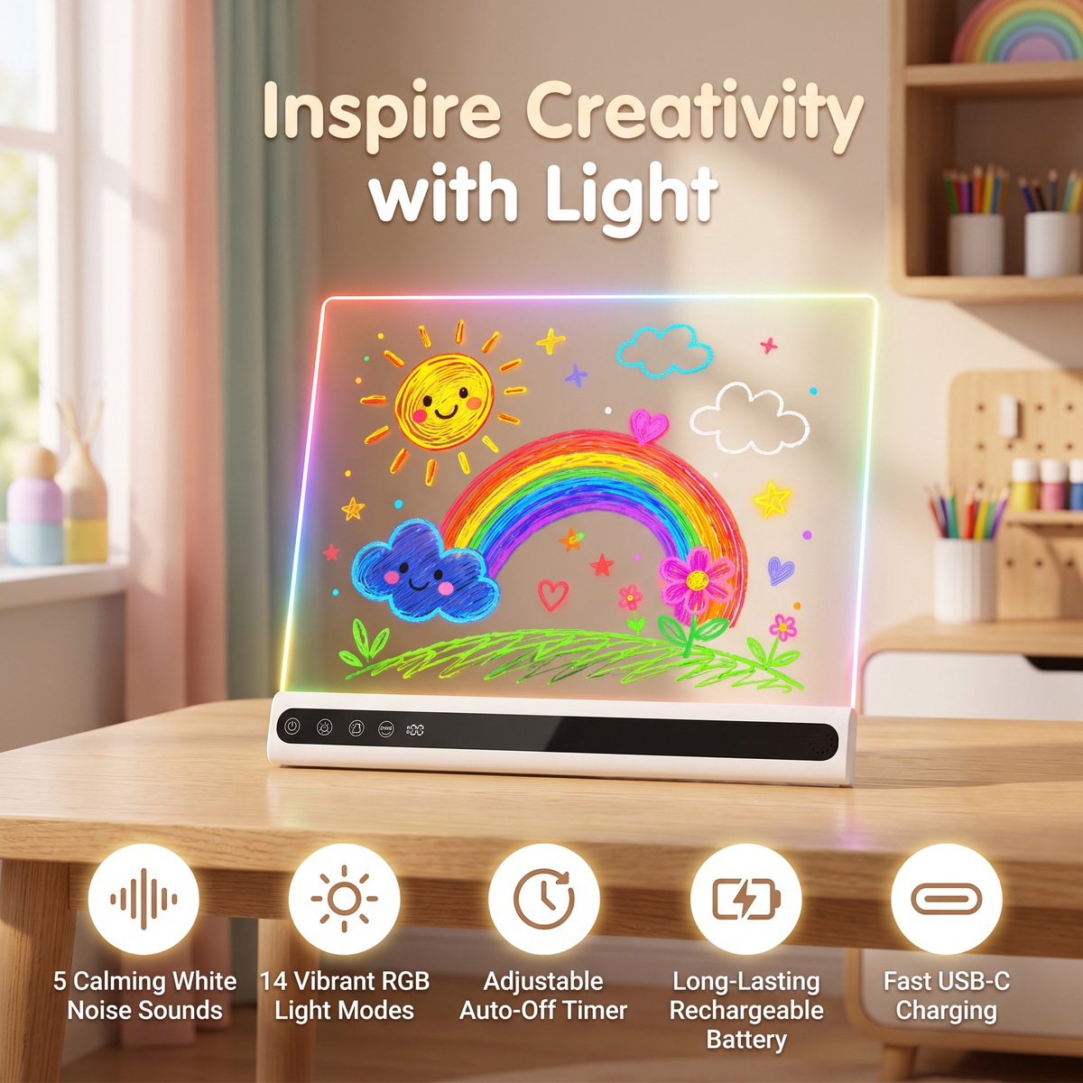 Kids LED Drawing Board with Colour Changing Light