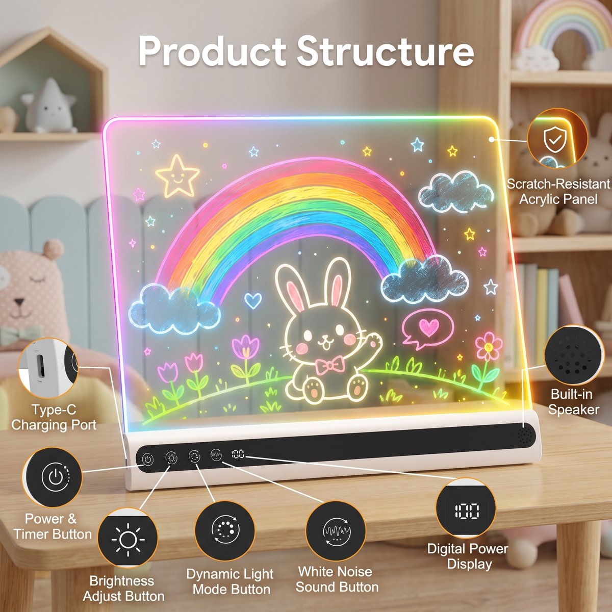 Kids LED Drawing Board with Colour Changing Light