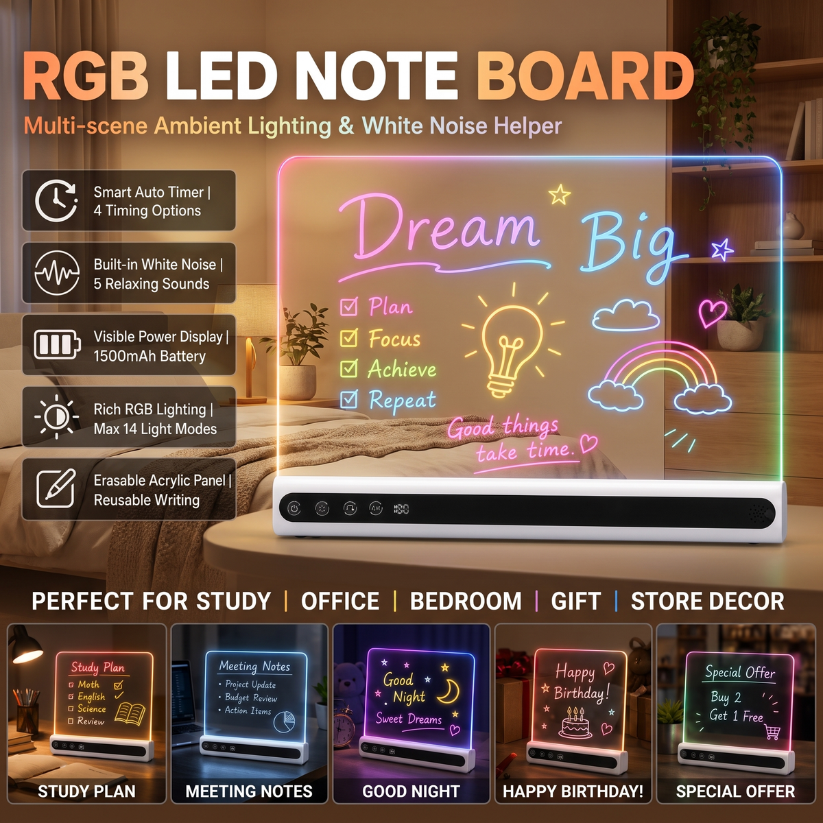Kids LED Drawing Board with Colour Changing Light