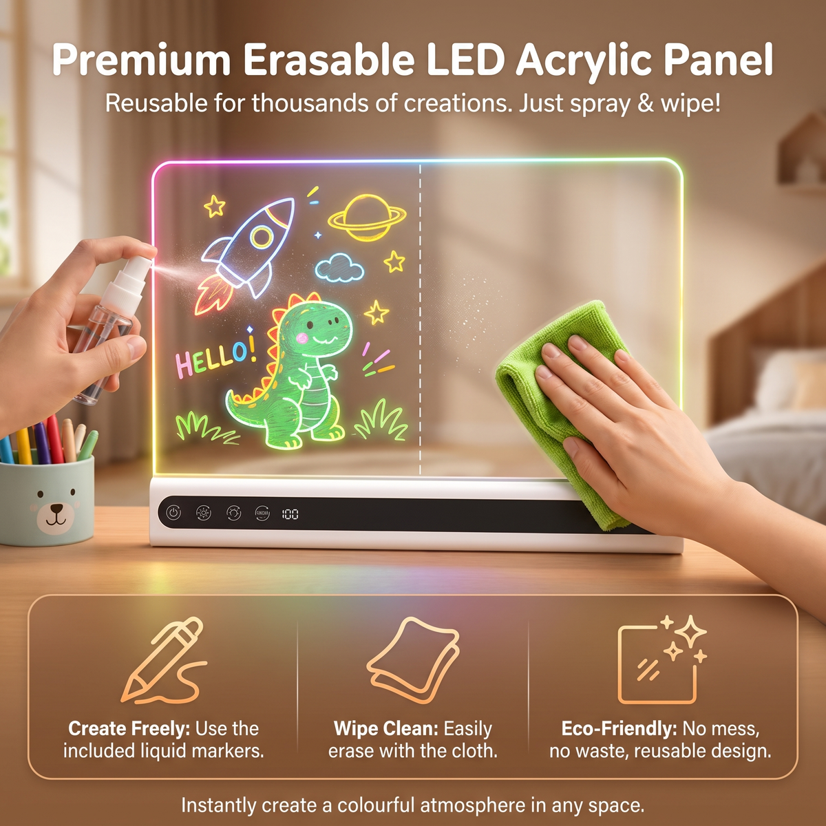 Kids LED Drawing Board with Colour Changing Light