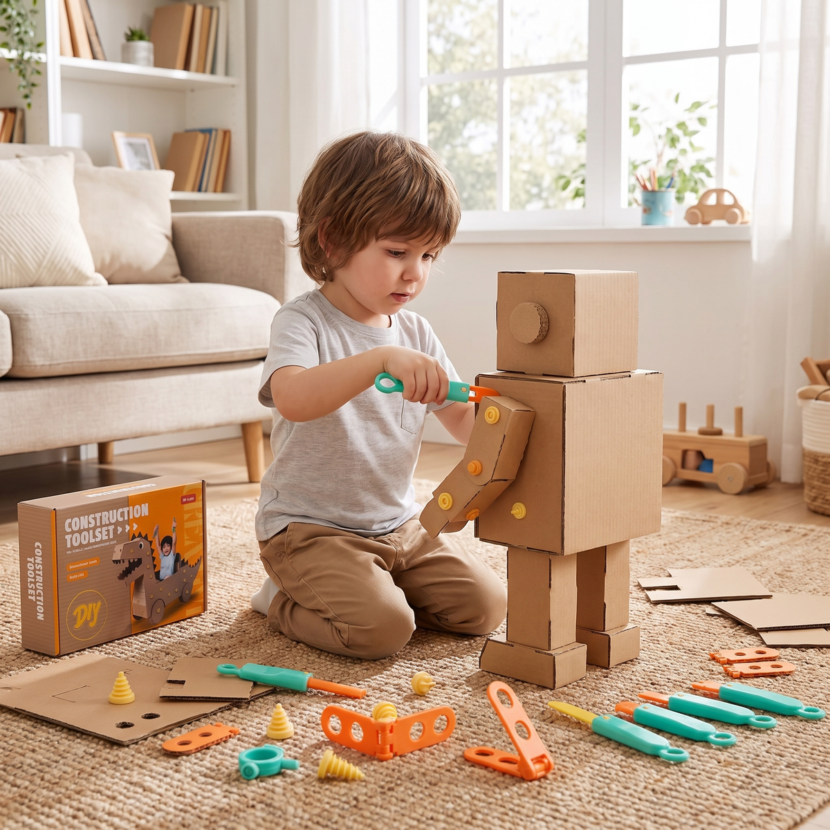 100-Piece Cardboard Construction Tool Set for Kids