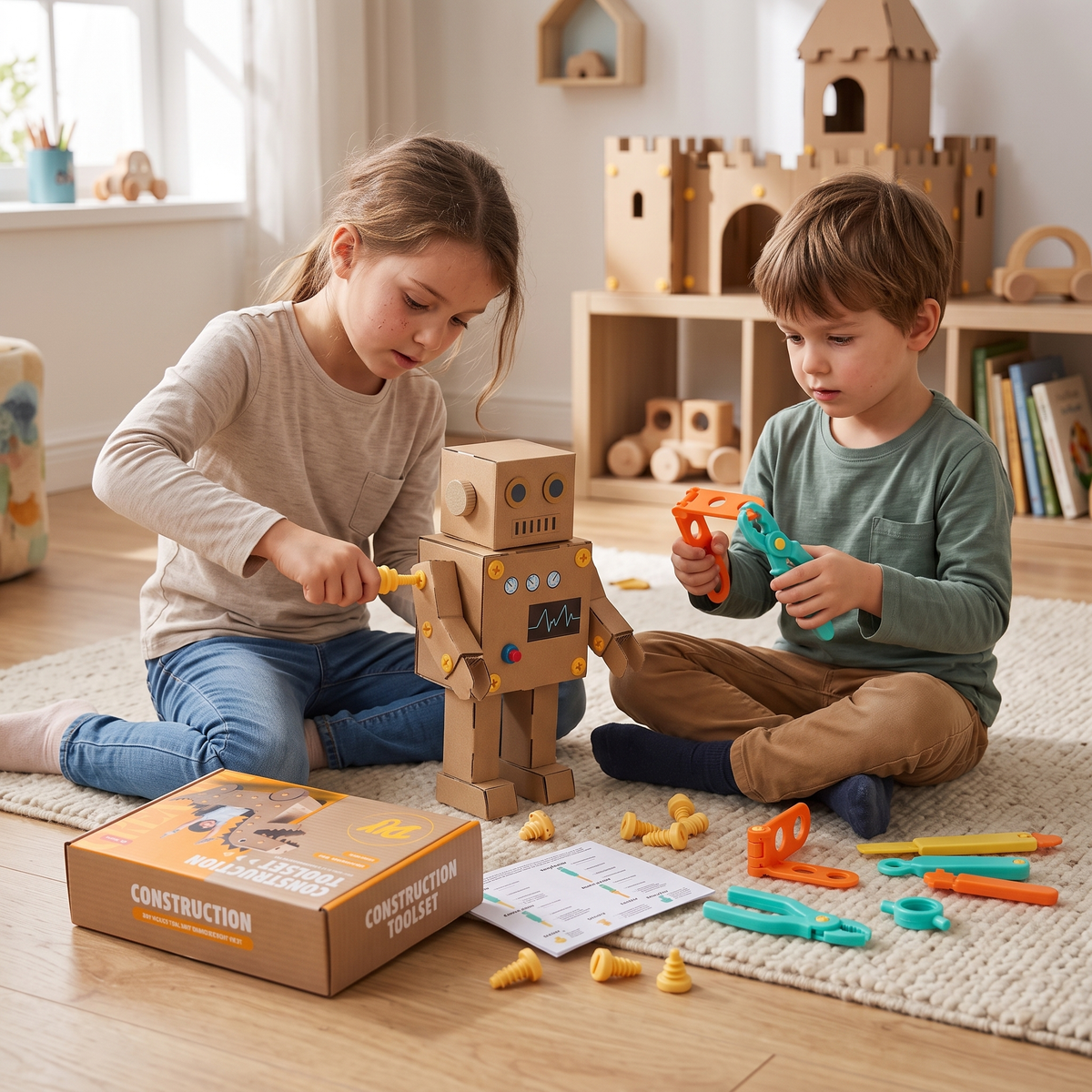 100-Piece Cardboard Construction Tool Set for Kids