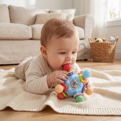 Montessori Baby Sensory Teething Ball & Rattle – 12 Textured Teethers