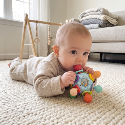 Montessori Baby Sensory Teething Ball & Rattle – 12 Textured Teethers