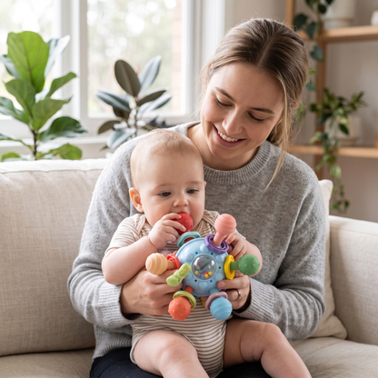Montessori Baby Sensory Teething Ball & Rattle – 12 Textured Teethers