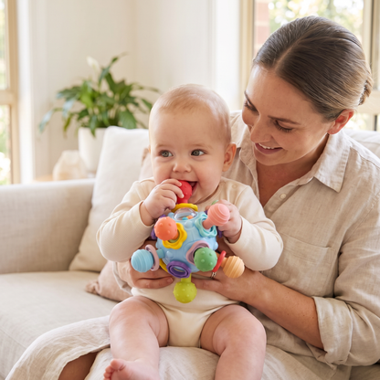Montessori Baby Sensory Teething Ball & Rattle – 12 Textured Teethers