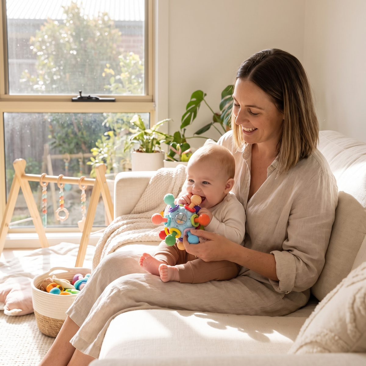 Montessori Baby Sensory Teething Ball & Rattle – 12 Textured Teethers