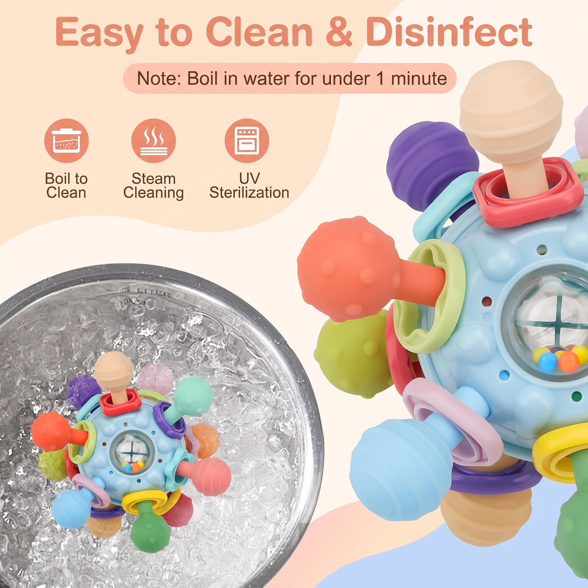 Montessori Baby Sensory Teething Ball & Rattle – 12 Textured Teethers