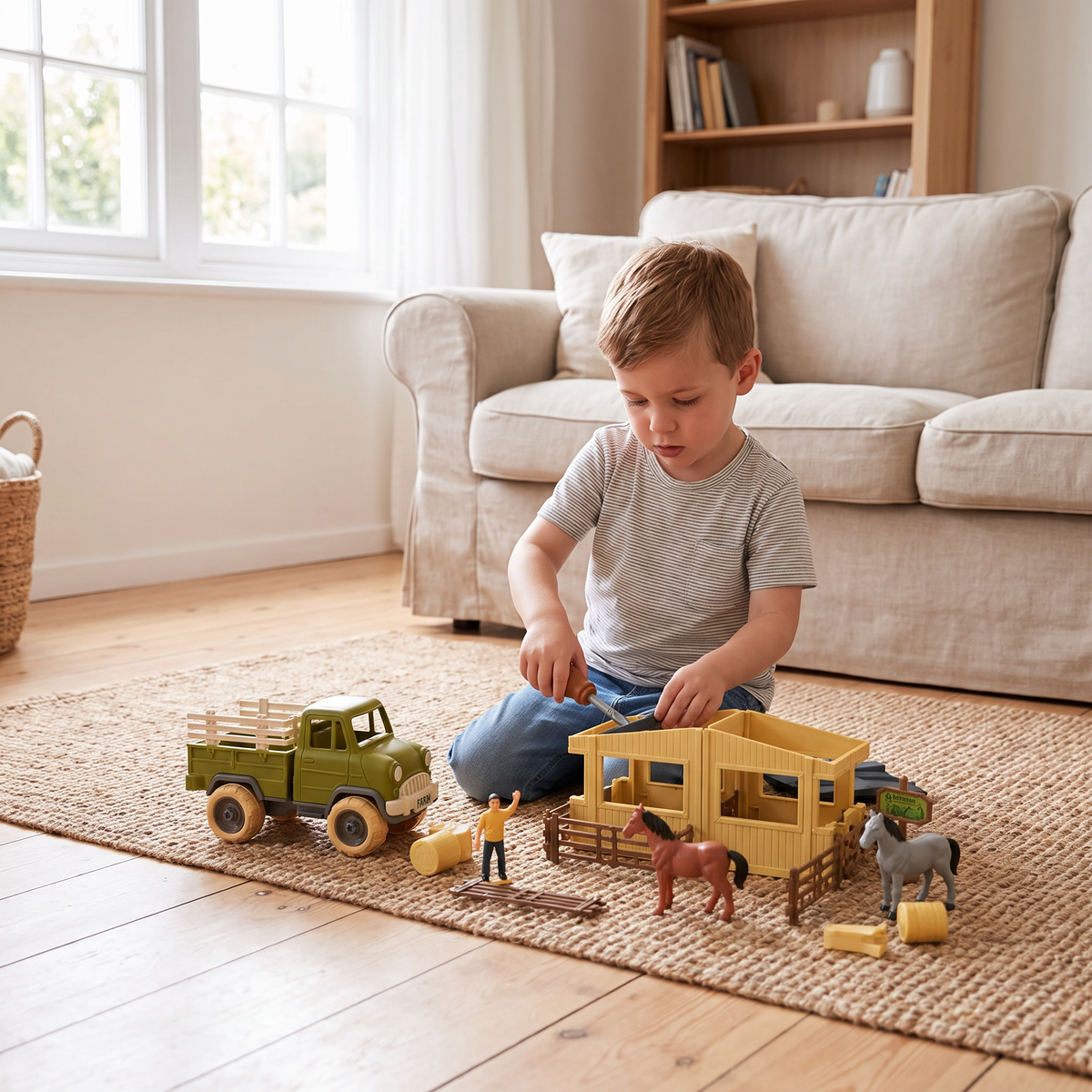 DIY Farm Truck & Horse Stable Playset for Kids